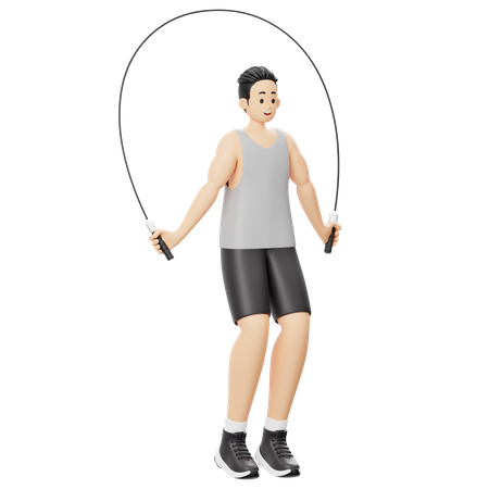 Gym boy doing Skipping using Jump Rope  3D Illustration