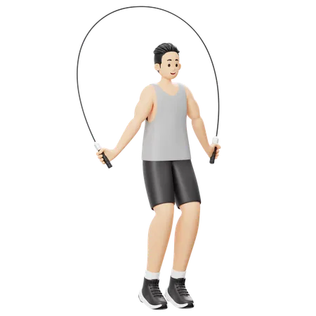 Gym boy doing Skipping using Jump Rope  3D Illustration