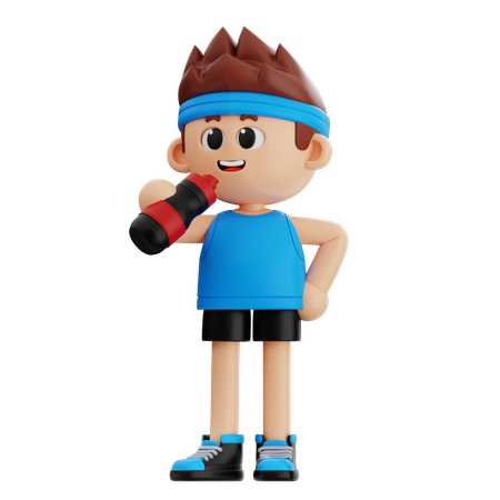 Gym Boy Drinking Energy Drink  3D Illustration