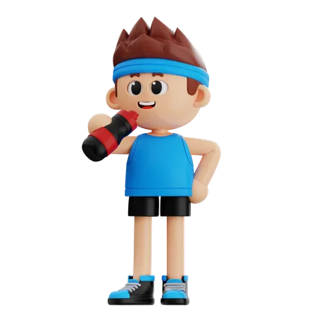 Gym Boy Drinking Energy Drink  3D Illustration