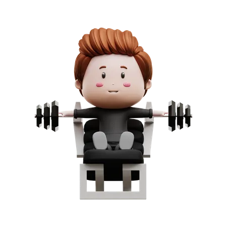 Gym Boy Lifting Barbell  3D Illustration