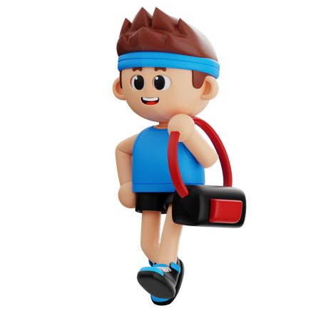 Gym Boy Walking While Bring Bag  3D Illustration