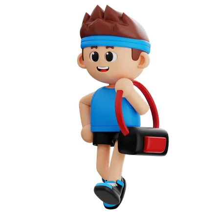 Gym Boy Walking While Bring Bag  3D Illustration