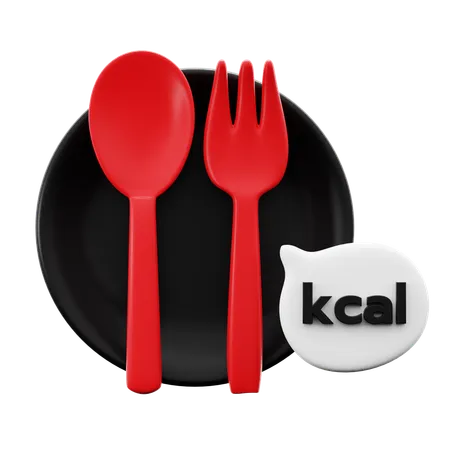 Empty Plate Fork Spoon With Kcal Calorie Symbol For Diet Fitness Gym Nutrition 3 D Icon Illustration Render Design 3D Icon