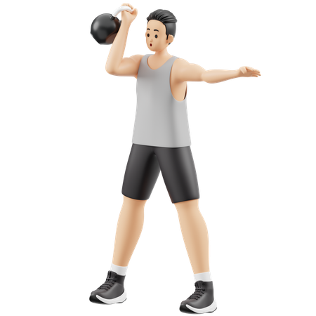 Gym man doing Warm Up With Kettlebells  3D Illustration