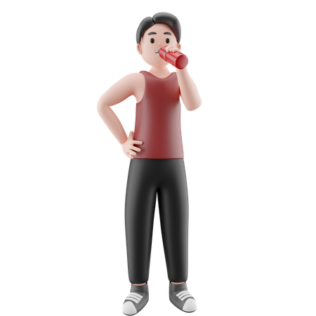 Gym Man Drinking Energy Drink  3D Illustration