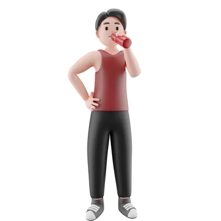 Gym Man Drinking Energy Drink  3D Illustration