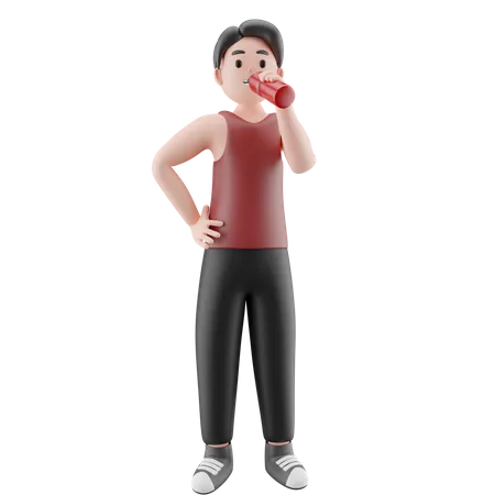 Gym Man Drinking Energy Drink 3D Illustration