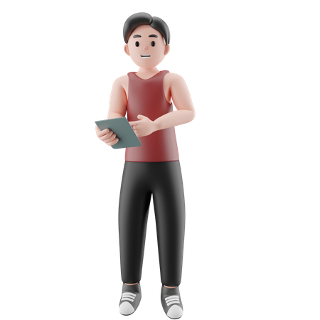 Gym Man Making Fitness Schedule  3D Illustration