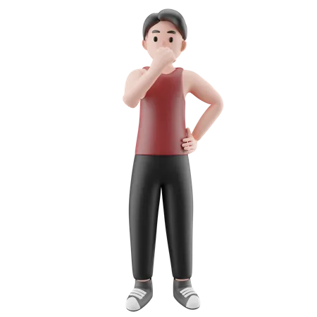 Gym Man Thinking  3D Illustration