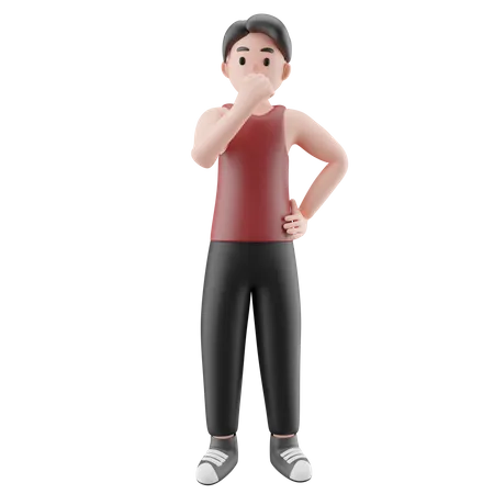 Gym Man Thinking 3D Illustration