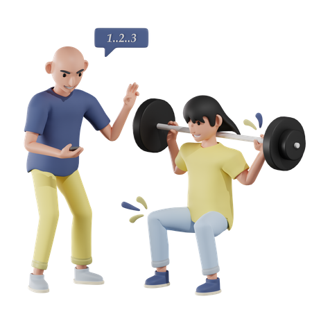 Gym trainer giving instruction to boy  3D Illustration