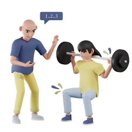 Gym trainer giving instruction to boy  3D Illustration