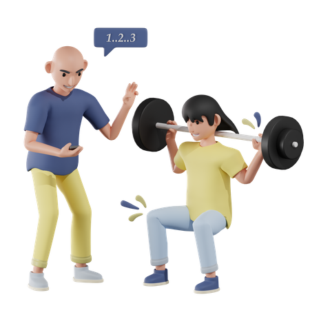 Gym trainer giving instruction to boy  3D Illustration