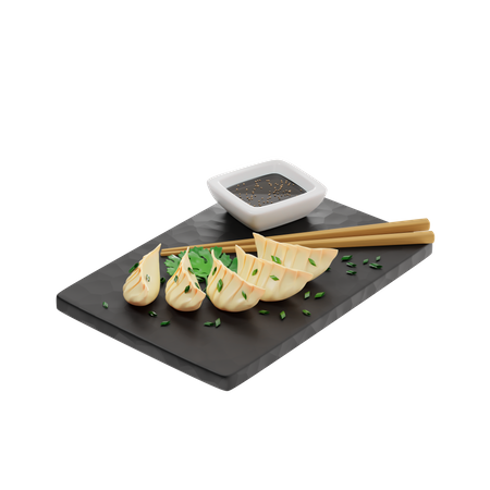 Gyoza ou dumplings frits  3D Illustration