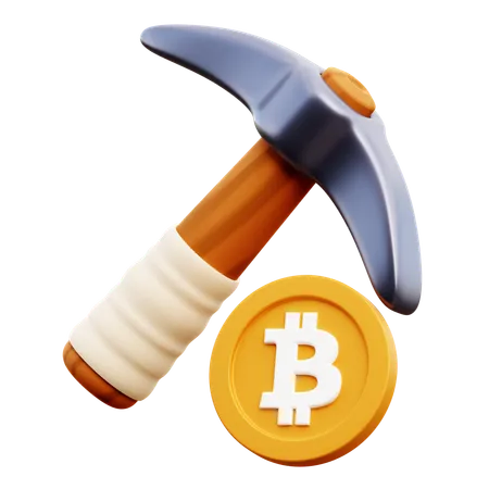 Hacha minera con bitcoin  3D Icon