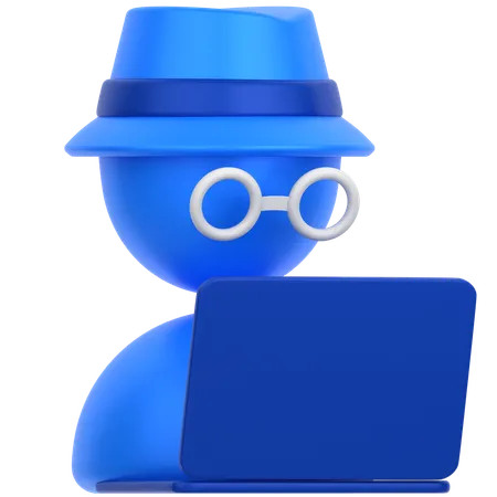 3 D Icon Of Invisible Man With Laptop 3D Icon