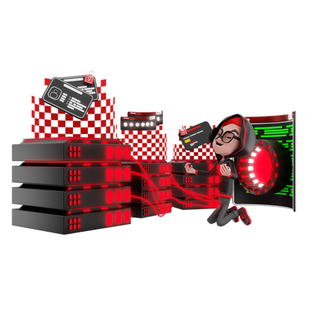 Hacker attacking on user database  3D Illustration