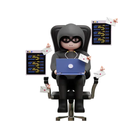 Hacker enviando e-mail de spam  3D Illustration