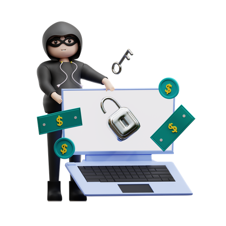 Hacker hackeando detalhes bancários  3D Illustration