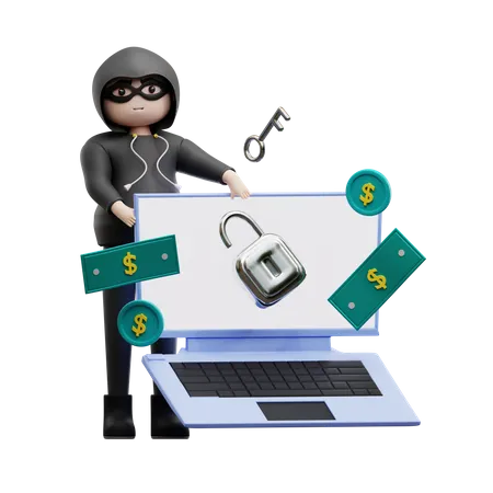 Hacker Hacking Bank Deails  3D Illustration