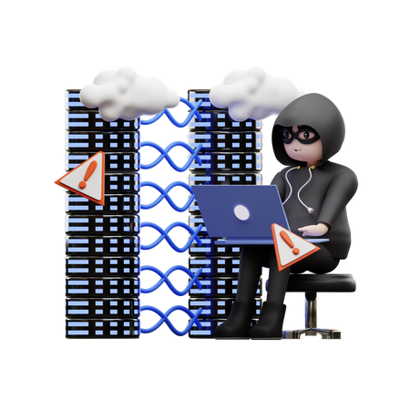 Hacker Hacking Data Server  3D Icon
