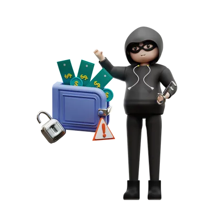 Hacker Hacking Wallet  3D Illustration