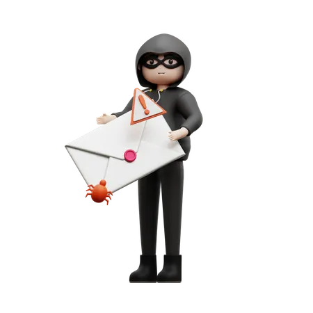 Hacker mit Spam-E-Mail  3D Illustration