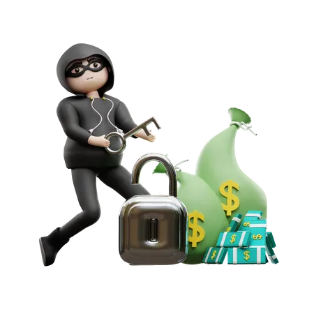 Hacker roubando dinheiro  3D Illustration
