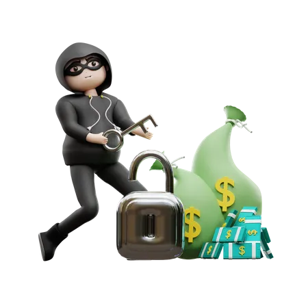 Hacker Stealing Money  3D Illustration