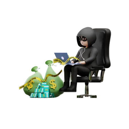 Hacker Stealing Online Money  3D Illustration