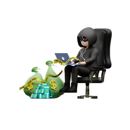 Hacker Stealing Online Money  3D Illustration