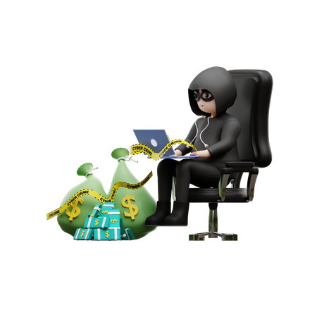 Hacker volant de l'argent en ligne  3D Illustration