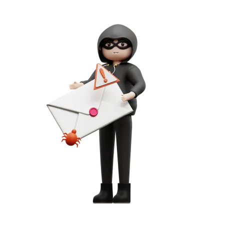 Hacker With Spam Email  3D Illustration