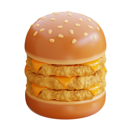 Hähnchen-Triple-Cheese-Burger  3D Icon