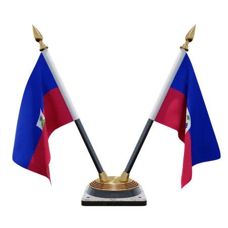 Haiti Double Desk Flag Stand  3D Flag