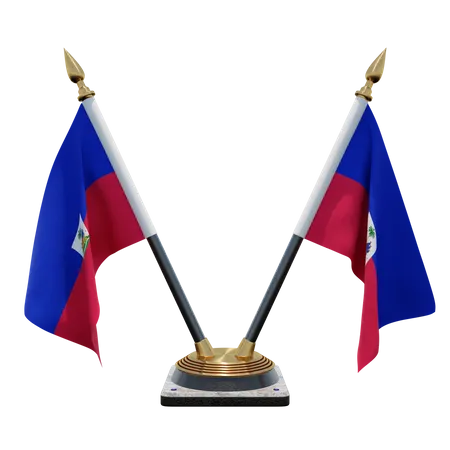 Haiti Double Desk Flag Stand 3D Illustration