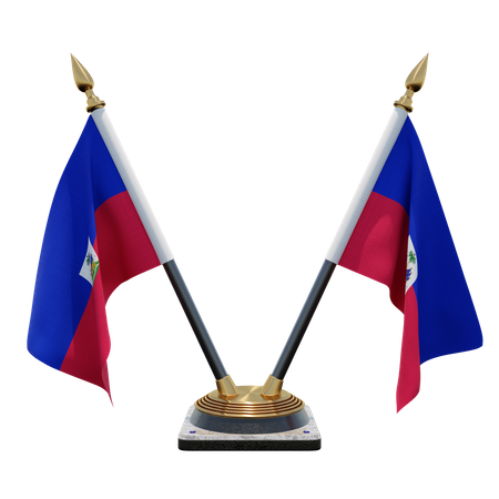 Haiti Double (V) Desk Flag Stand 3D Icon