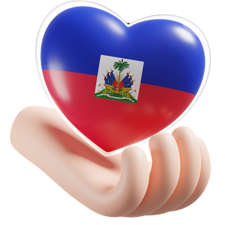 Haiti Flag Heart Hand Care 3D Icon