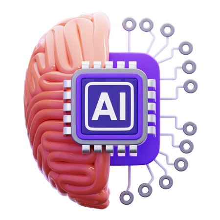 ニューロンと人工知能チップを備えた半脳  3D Icon