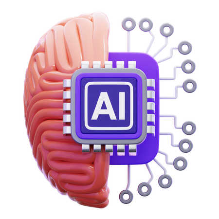 Half Brain With Neuron And Artificial Intelligence Chip  3D Icon