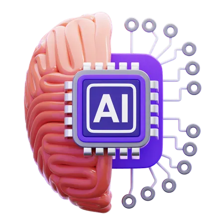 Half Brain With Neuron And Artificial Intelligence Chip  3D Icon