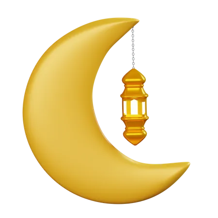 Half Moon and Arabic Lantern  3D Icon