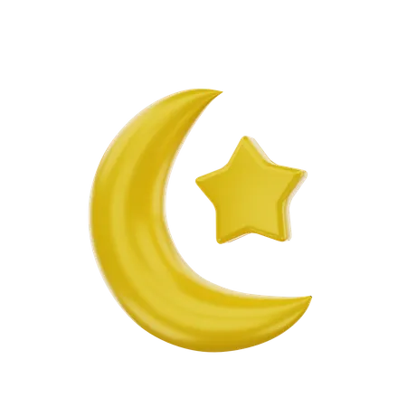 3 D Half Moon And Star Icon Illustration Object 3D Icon
