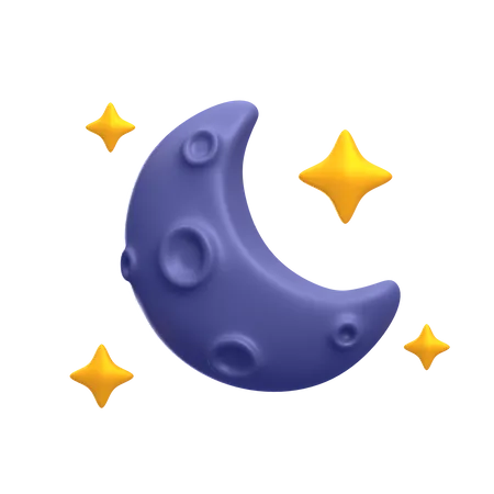 Half Moon And Stars  3D Icon