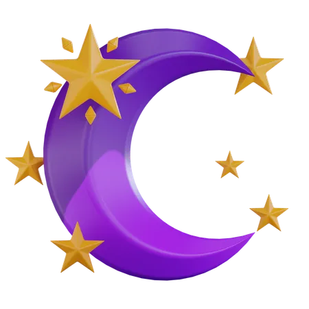 Half Moon And Stars  3D Icon