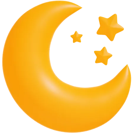 Half Moon And Stars  3D Icon