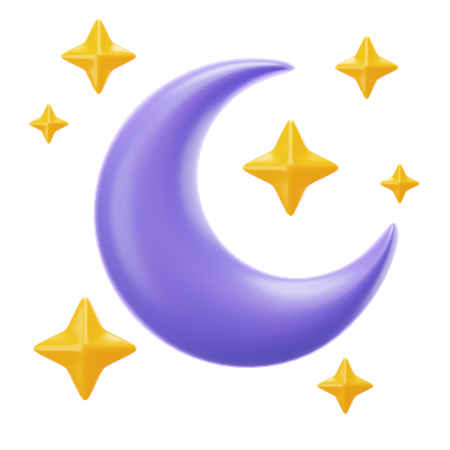 Half Moon And Stars  3D Icon