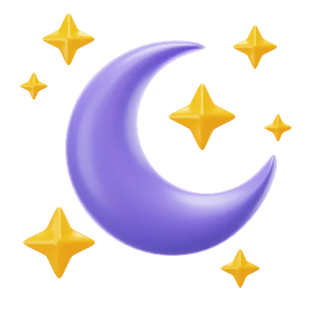 Half Moon And Stars  3D Icon