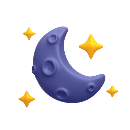Half Moon And Stars 3D Icon